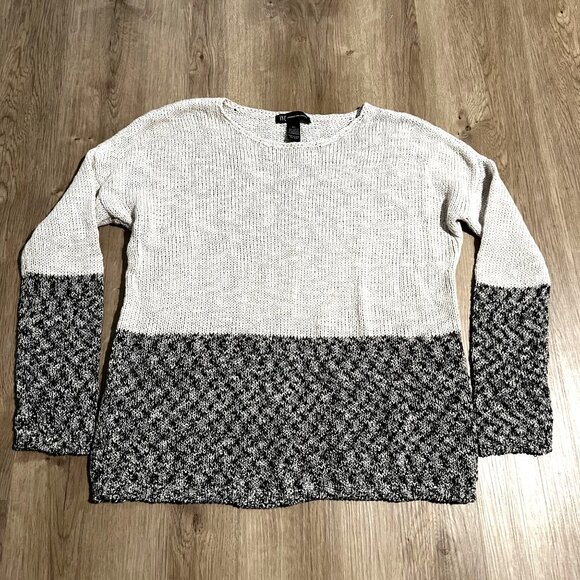 NWT INC International Concepts Neutral Colorblock Sweater Ivory black silver Kni - Picture 1 of 10